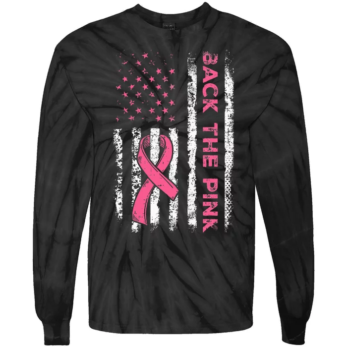 American Flag Back The Breast Cancer Awareness Tie-Dye Long Sleeve Shirt