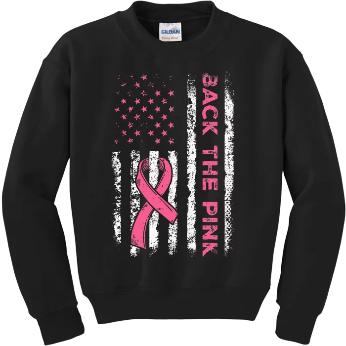 American Flag Back The Breast Cancer Awareness Kids Sweatshirt