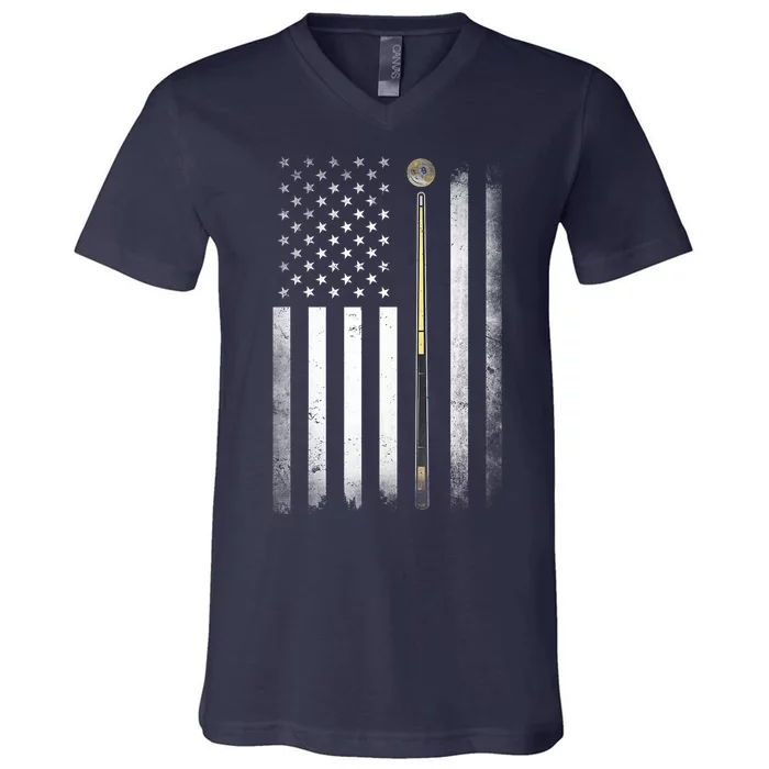 American Flag Billiards Pool Player Table Usa Us Gift V-Neck T-Shirt