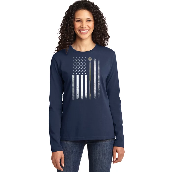 American Flag Billiards Pool Player Table Usa Us Gift Ladies Long Sleeve Shirt