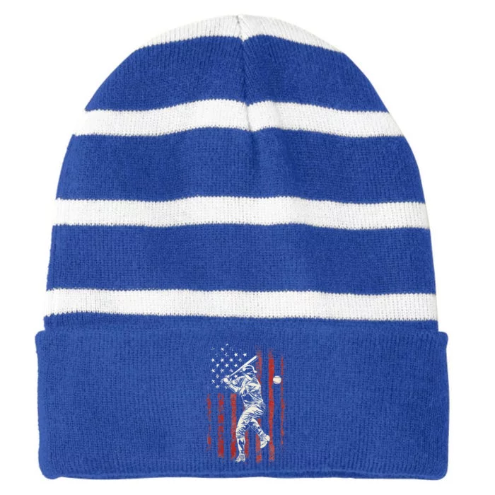 American Flag Baseball Team Striped Beanie with Solid Band