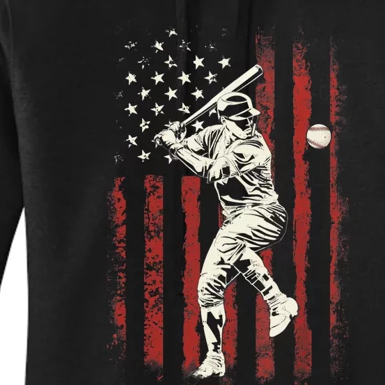 American Flag Baseball Team Gift for Boy Women's Pullover Hoodie