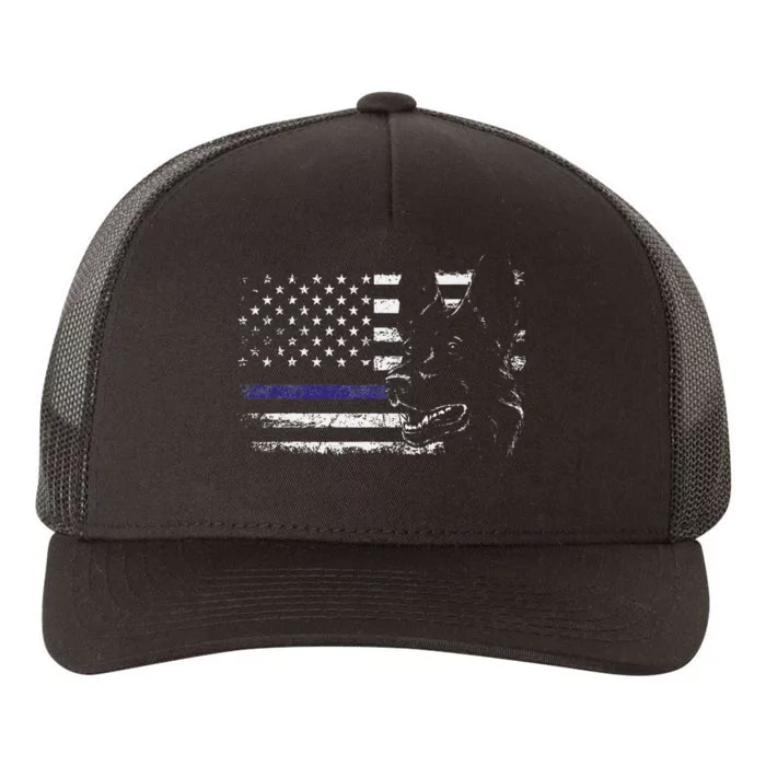 American Flag Blue Line Flag Patriotic K 9 Police Dog Yupoong Adult 5-Panel Trucker Hat