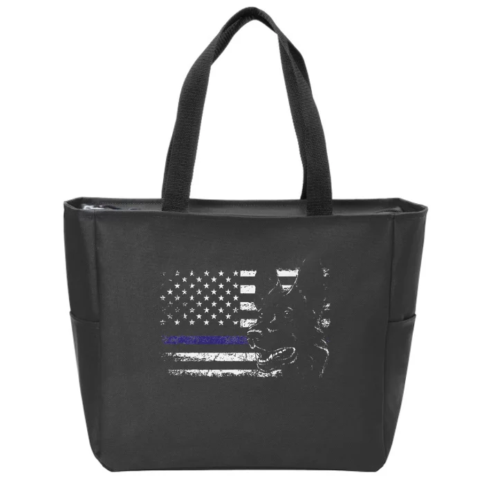 American Flag Blue Line Flag Patriotic K 9 Police Dog Zip Tote Bag