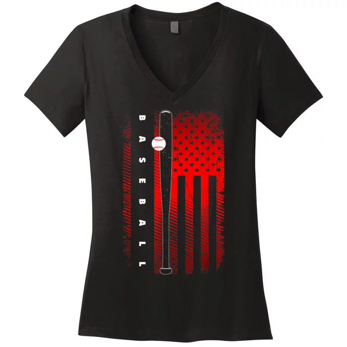 American Flag Baseball Apparel Baseball Women's V-Neck T-Shirt