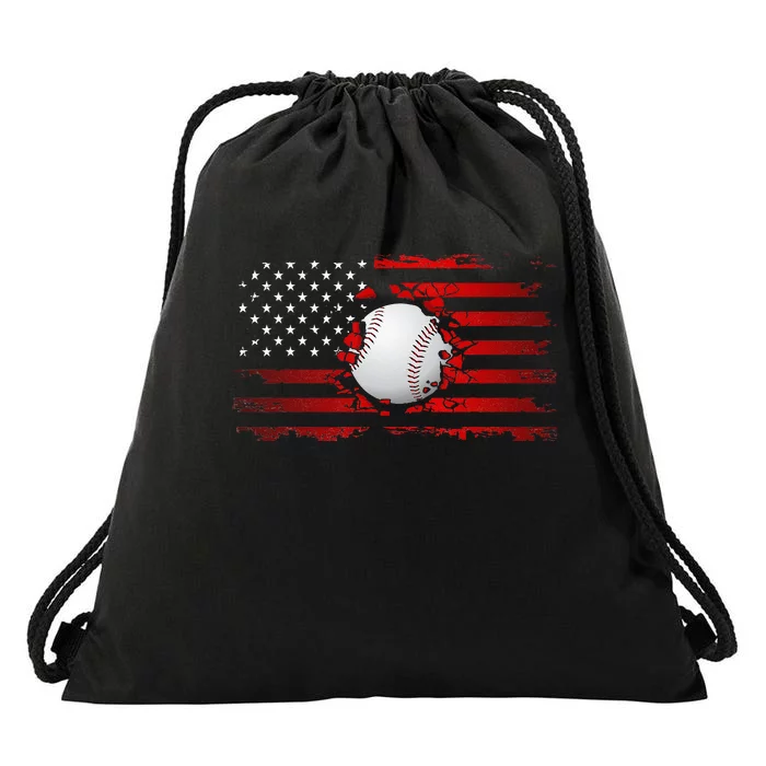 American Flag Baseball Apparel Baseball Drawstring Bag