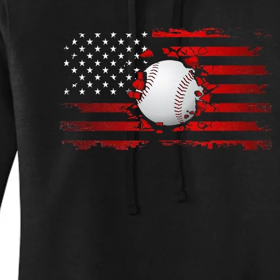 American Flag Baseball Apparel Baseball Women's Pullover Hoodie