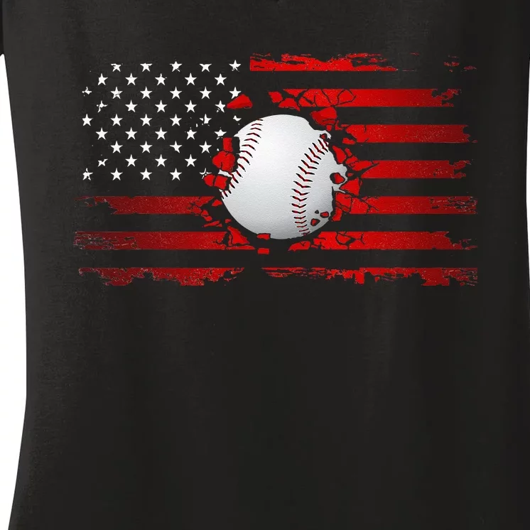 American Flag Baseball Apparel Baseball Women's V-Neck T-Shirt