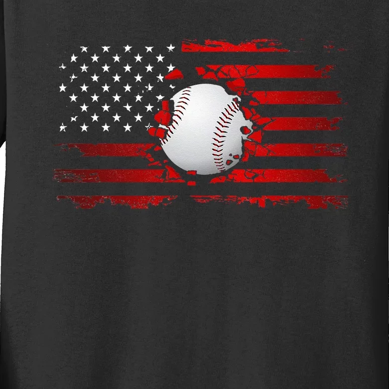 American Flag Baseball Apparel Baseball Kids Long Sleeve Shirt