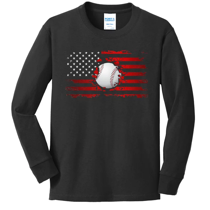 American Flag Baseball Apparel Baseball Kids Long Sleeve Shirt