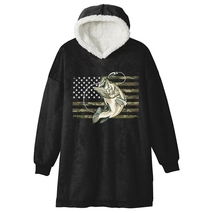 American Flag Bass Fish Fisherman Hooded Wearable Blanket