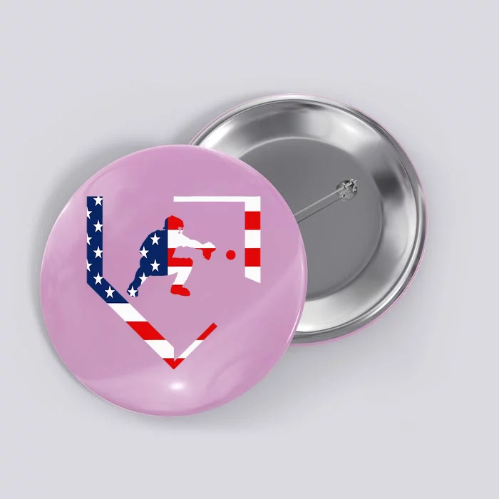 American Flag Baseball Catcher Gear Baseballin Gift Button