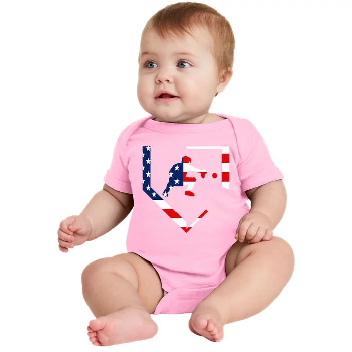 American Flag Baseball Catcher Gear Baseballin Gift Baby Bodysuit