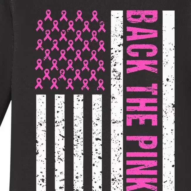 American Flag Back the Pink Breast Cancer Awareness Ribbon Baby Long Sleeve Bodysuit