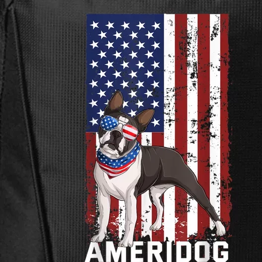 Ameridog Funny Boston Terrier With Sunglases American Flag City Backpack