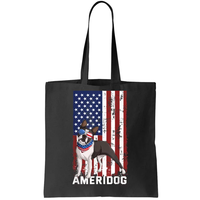 Ameridog Funny Boston Terrier With Sunglases American Flag Tote Bag