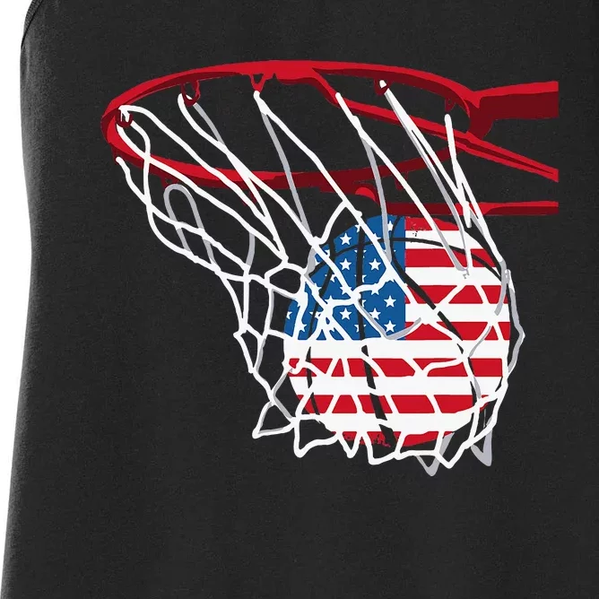 American Flag Basketball Jersey Patriotic Independence Day Women's Racerback Tank