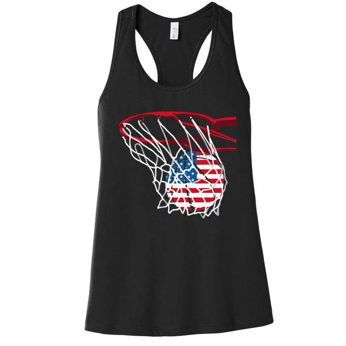 American Flag Basketball Jersey Patriotic Independence Day Women's Racerback Tank