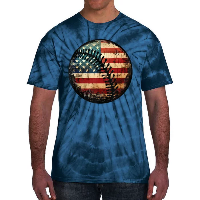 American Flag Baseball Player 4th Of July Baseball Fan Tie-Dye T-Shirt