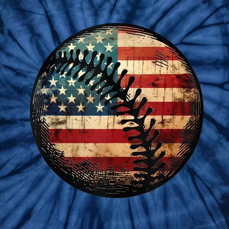 American Flag Baseball Player 4th Of July Baseball Fan Tie-Dye T-Shirt