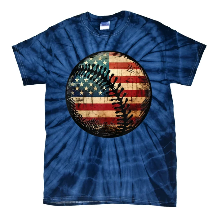 American Flag Baseball Player 4th Of July Baseball Fan Tie-Dye T-Shirt