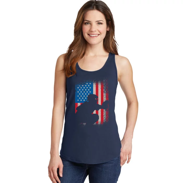 American flag baseball catcher design - USA flag baseball Ladies Essential Tank