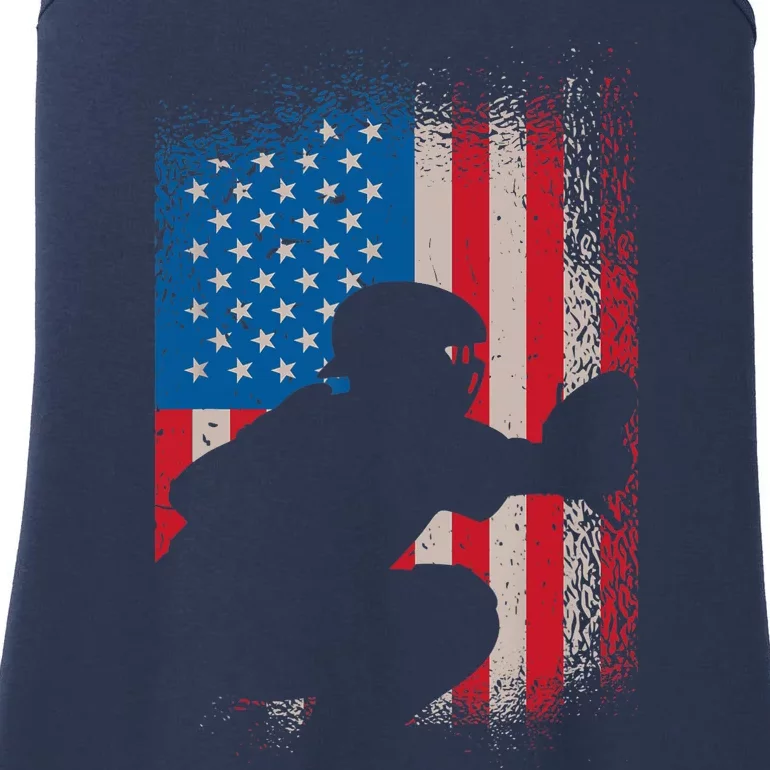 American flag baseball catcher design - USA flag baseball Ladies Essential Tank