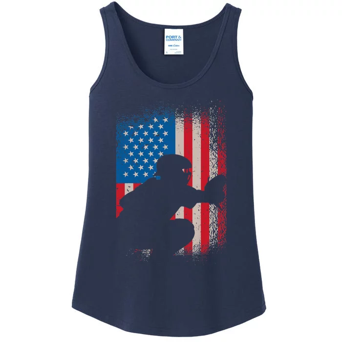 American flag baseball catcher design - USA flag baseball Ladies Essential Tank