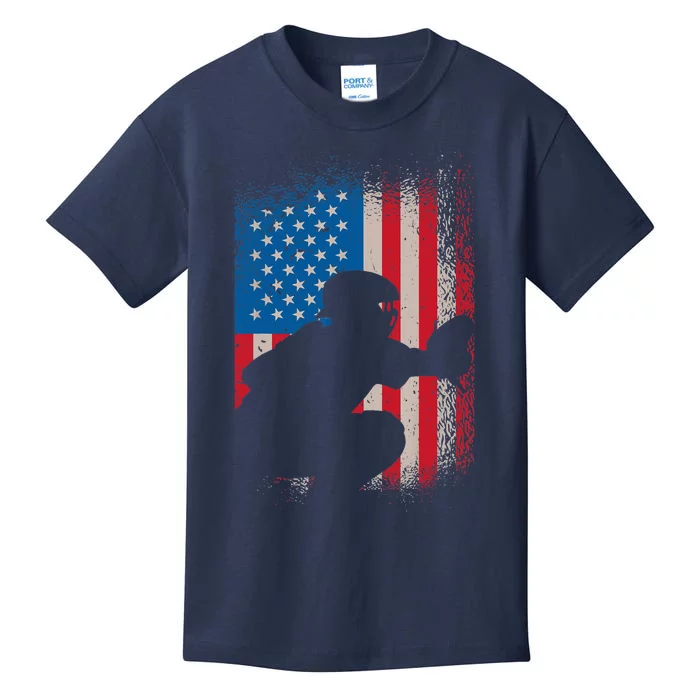 American flag baseball catcher design - USA flag baseball Kids T-Shirt