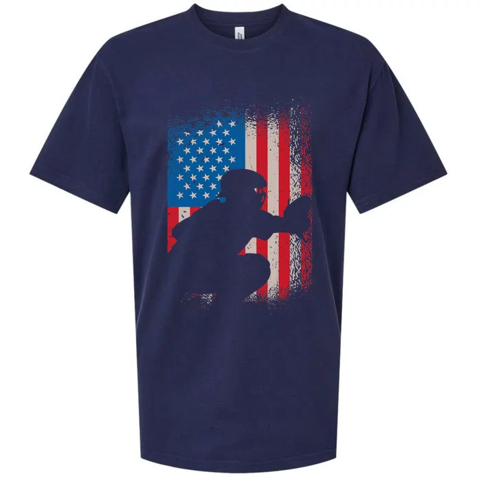 American flag baseball catcher design - USA flag baseball Sueded Cloud Jersey T-Shirt