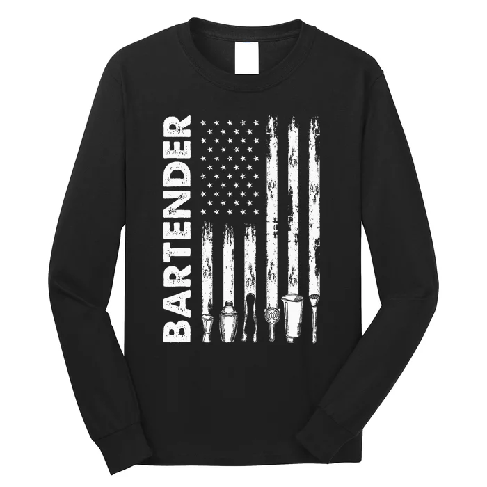 American Flag Bartender Funny Bartending Barkeep Long Sleeve Shirt