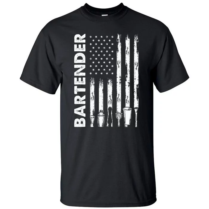 American Flag Bartender Funny Bartending Barkeep Tall T-Shirt