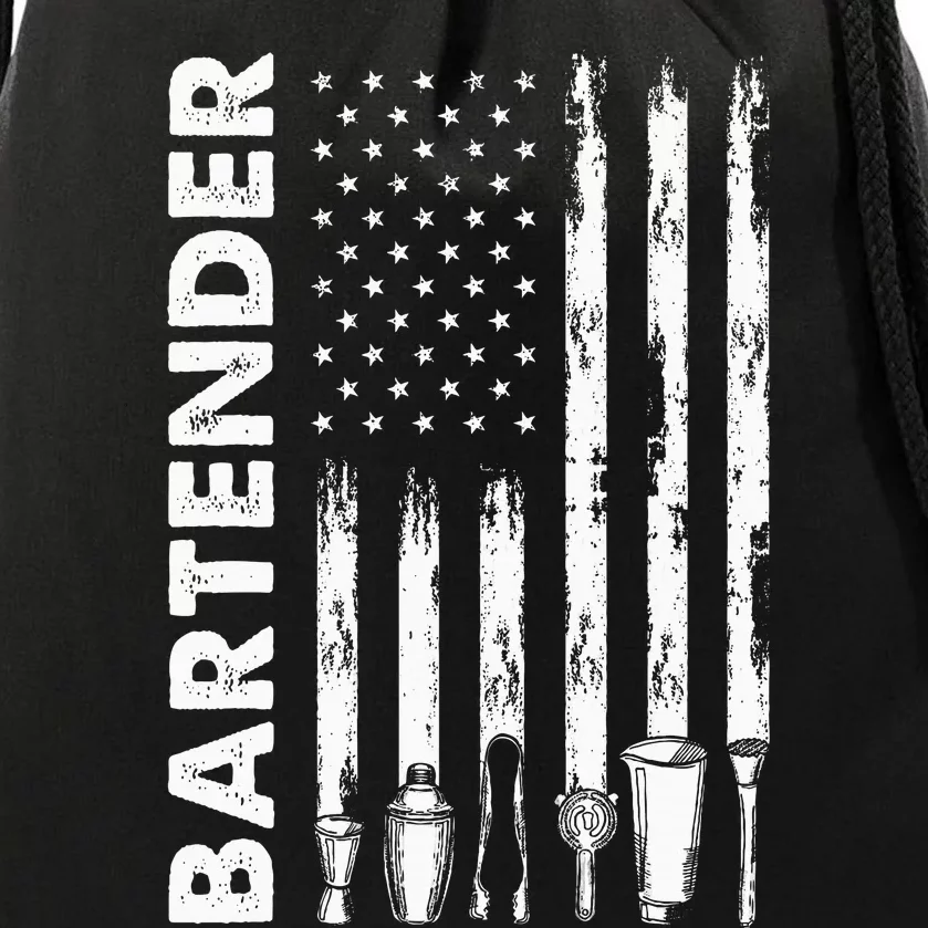 American Flag Bartender Funny Bartending Barkeep Drawstring Bag