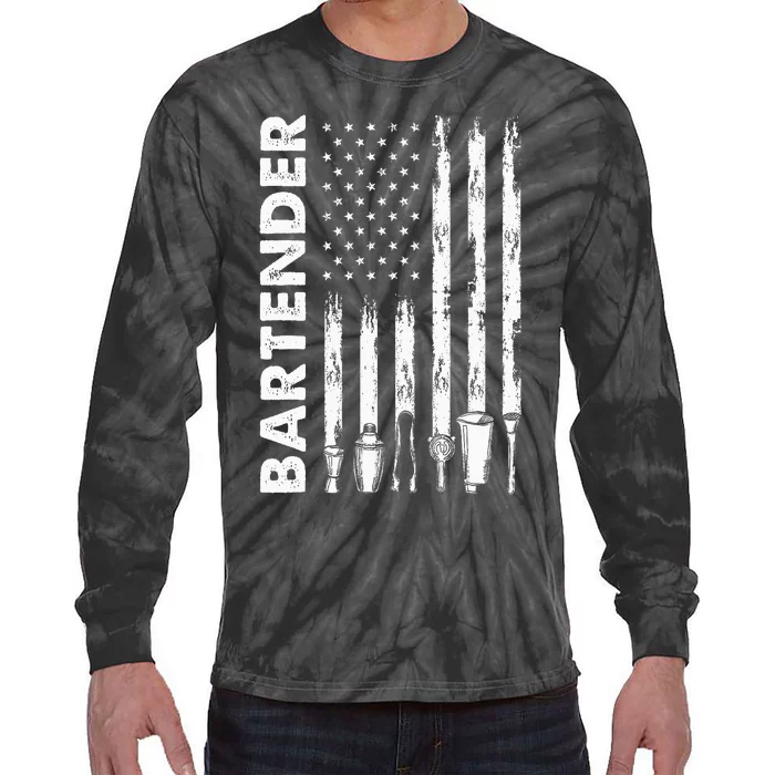 American Flag Bartender Funny Bartending Barkeep Tie-Dye Long Sleeve Shirt