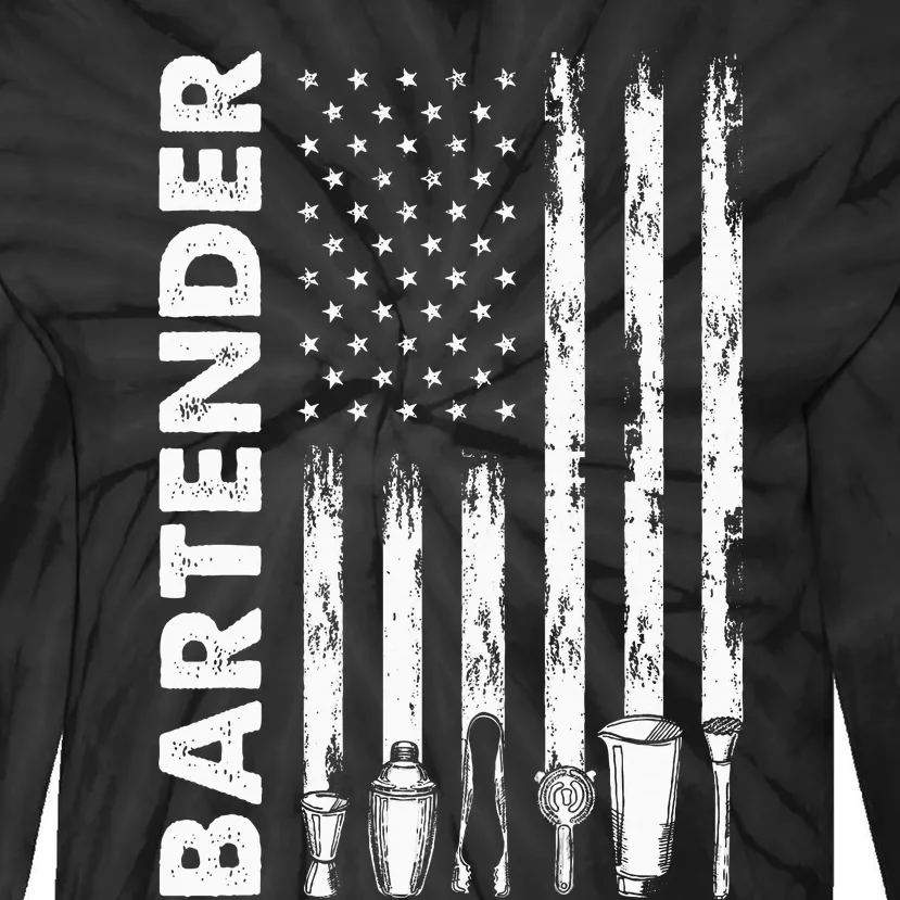 American Flag Bartender Funny Bartending Barkeep Tie-Dye Long Sleeve Shirt