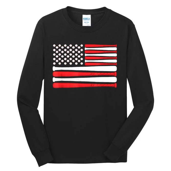 American Flag Baseball Flag Vintage Baseball Gift Tall Long Sleeve T-Shirt