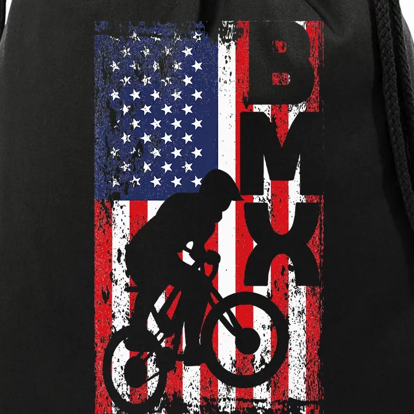 American Flag Bmx Racing Extreme Sport Riding Cool Bike Ride Drawstring Bag