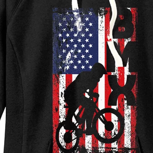 American Flag Bmx Racing Extreme Sport Riding Cool Bike Ride Women's Fleece Hoodie