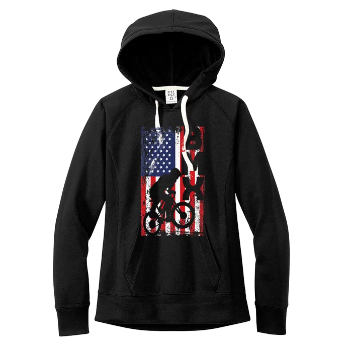 American Flag Bmx Racing Extreme Sport Riding Cool Bike Ride Women's Fleece Hoodie