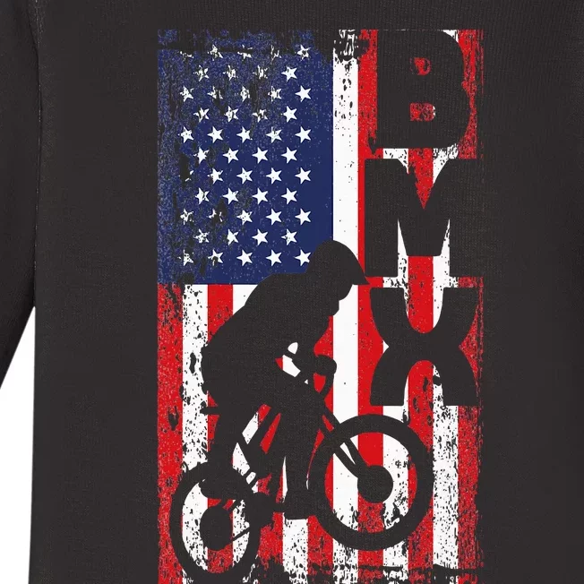 American Flag Bmx Racing Extreme Sport Riding Cool Bike Ride Baby Long Sleeve Bodysuit