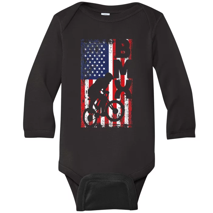 American Flag Bmx Racing Extreme Sport Riding Cool Bike Ride Baby Long Sleeve Bodysuit