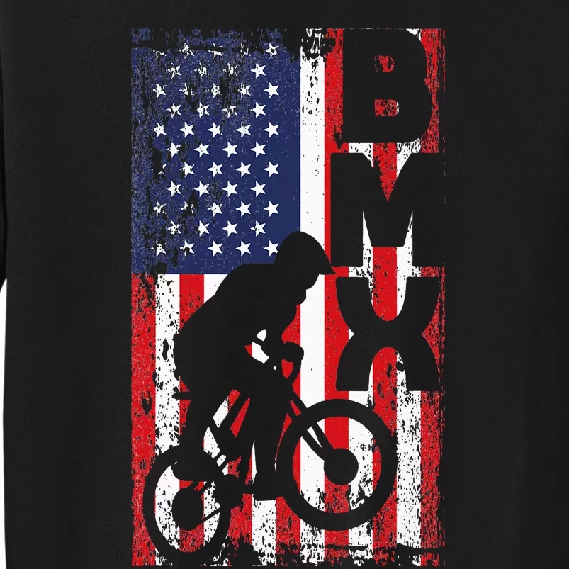 American Flag Bmx Racing Extreme Sport Riding Cool Bike Ride Tall Sweatshirt