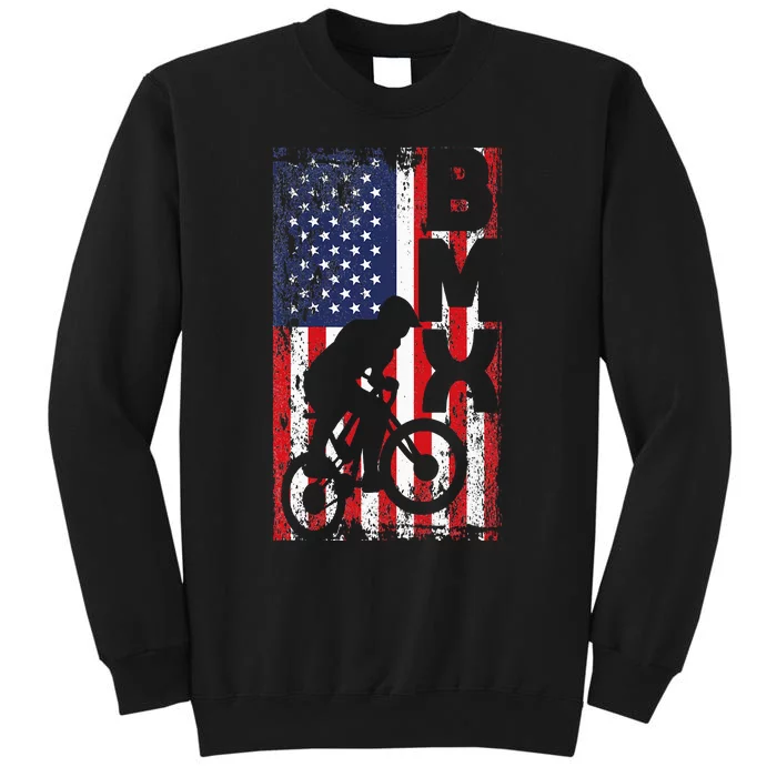 American Flag Bmx Racing Extreme Sport Riding Cool Bike Ride Tall Sweatshirt