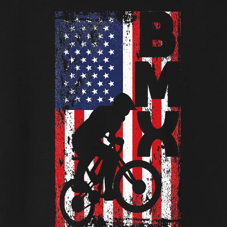 American Flag Bmx Racing Extreme Sport Riding Cool Bike Ride Women's Crop Top Tee