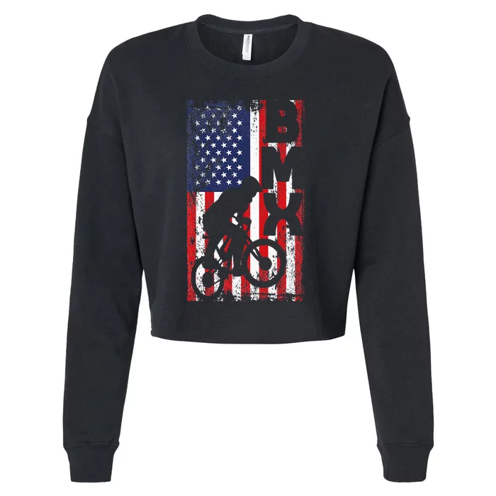 American Flag Bmx Racing Extreme Sport Riding Cool Bike Ride Cropped Pullover Crew