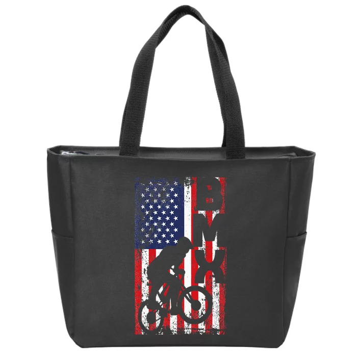 American Flag Bmx Racing Extreme Sport Riding Cool Bike Ride Zip Tote Bag