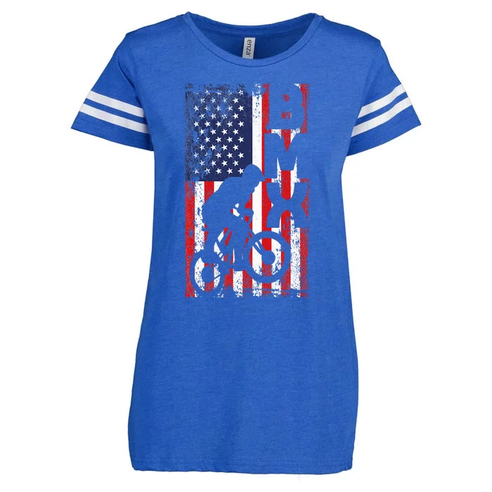 American Flag Bmx Racing Extreme Sport Riding Cool Bike Ride Enza Ladies Jersey Football T-Shirt