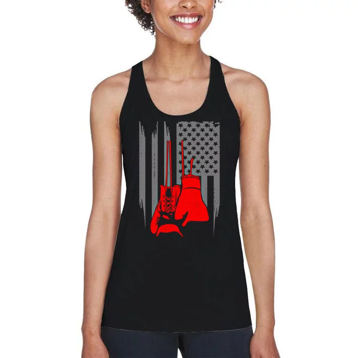 American Flag Boxing Boxer Boxing Funny Gift Women's Racerback Tank