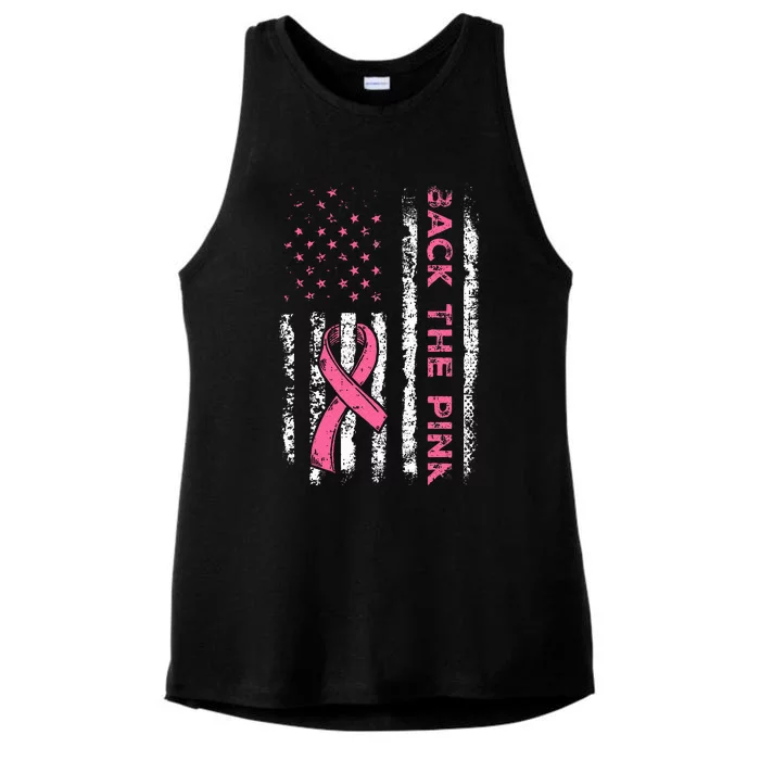 American Flag Back the Pink Breast Cancer Awareness Ribbon Ladies Tri-Blend Wicking Tank