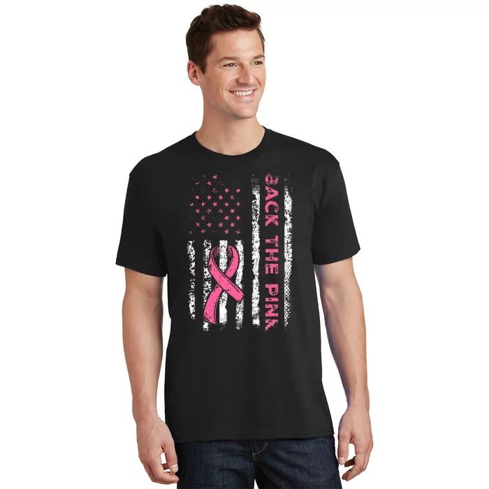 American Flag Back the Pink Breast Cancer Awareness Ribbon T-Shirt